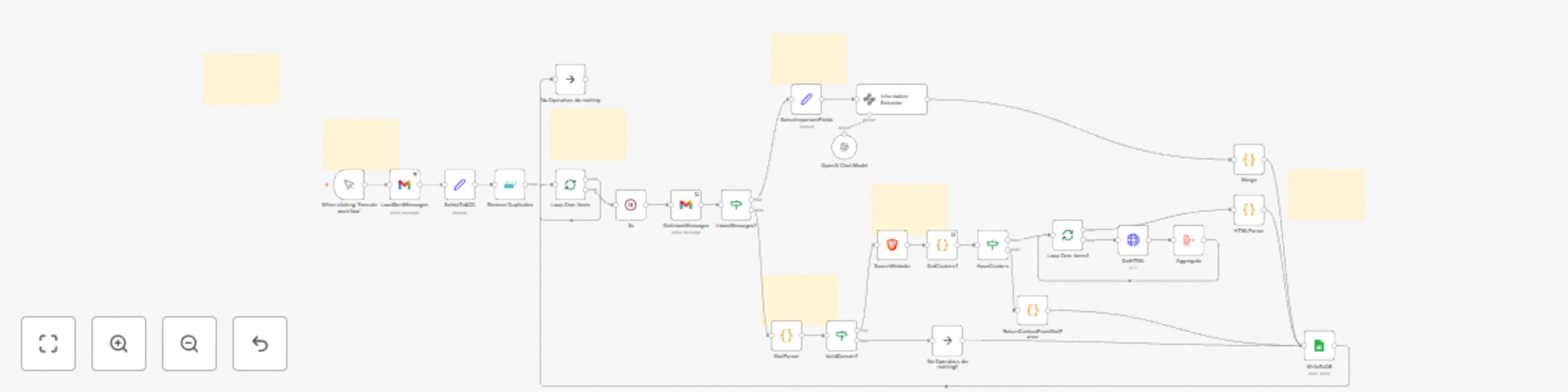 Workflow preview: Build Gmail contact database with GPT-5 Nano, Brave Search & Google Sheets