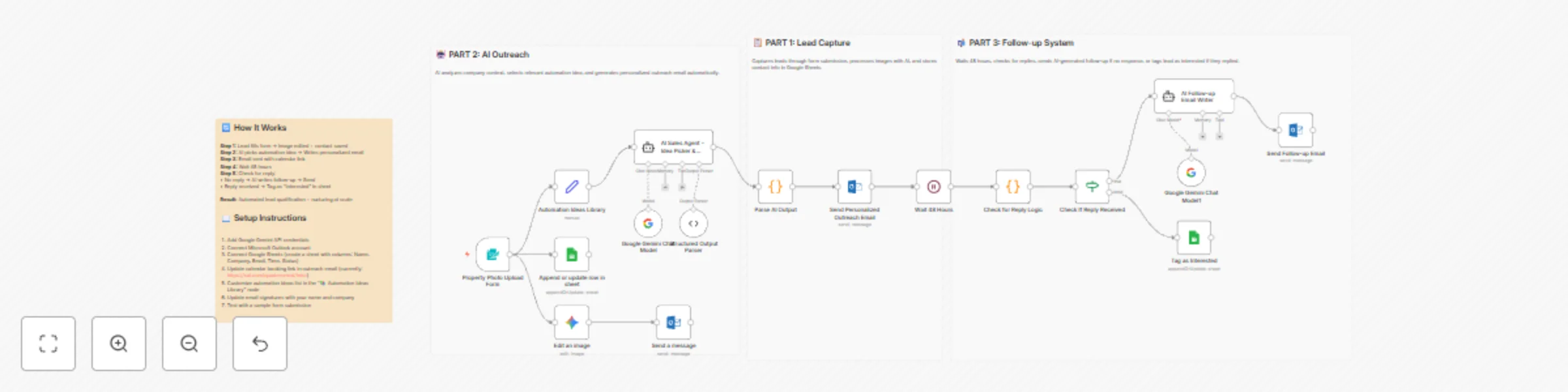 Workflow preview: Capture and nurture AI agency leads with Google Gemini, Outlook and Sheets