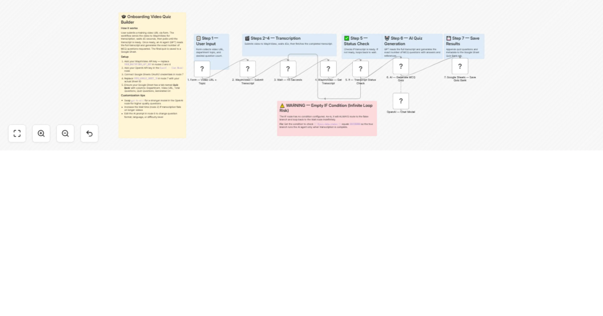 Create onboarding video quizzes using WayinVideo, GPT-4o-mini and Google Sheets preview