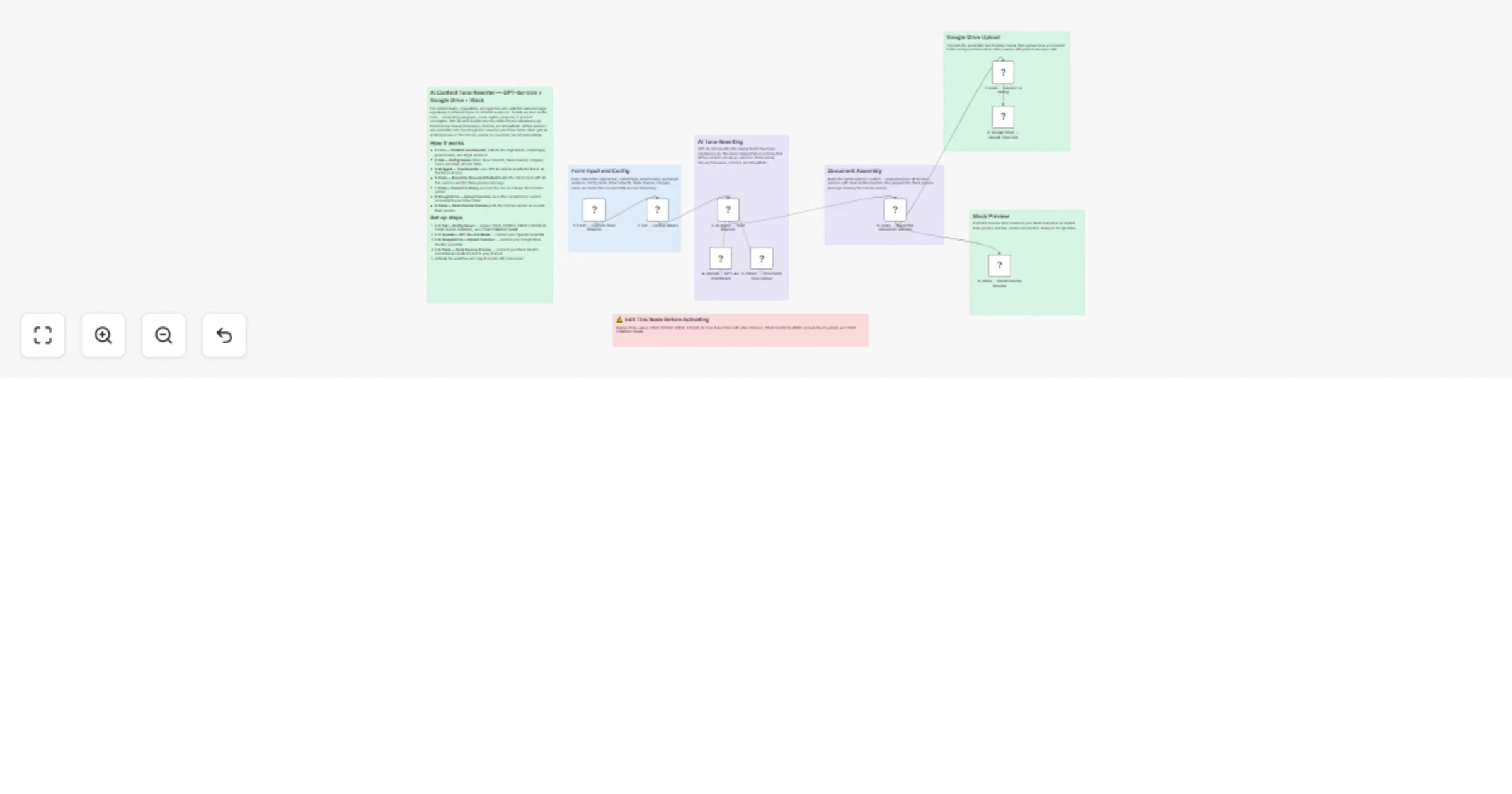 Workflow preview: Rewrite content in 5 tones using GPT-4o-mini, Google Drive and Slack