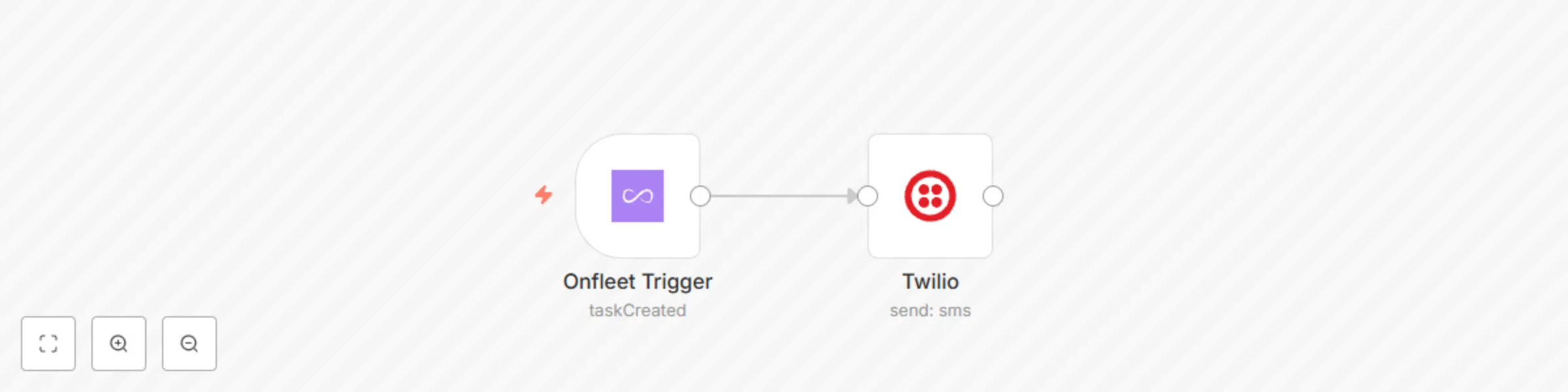 Workflow preview: Send a Whatsapp message via Twilio when a certain Onfleet event happens