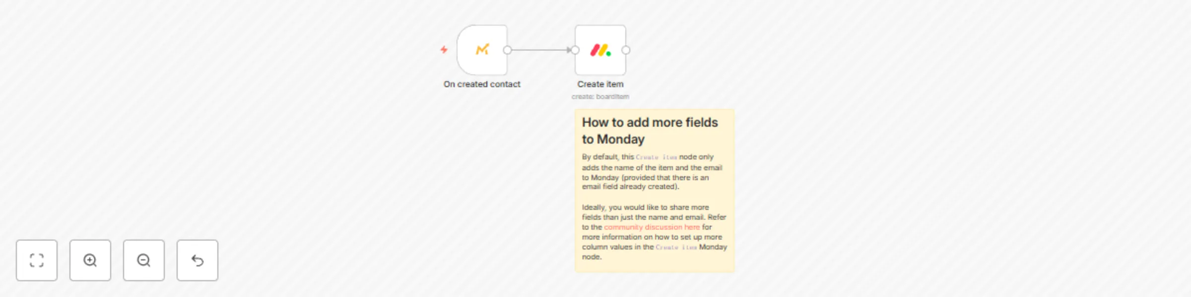 Workflow preview: Create Monday item on a new Mautic contact