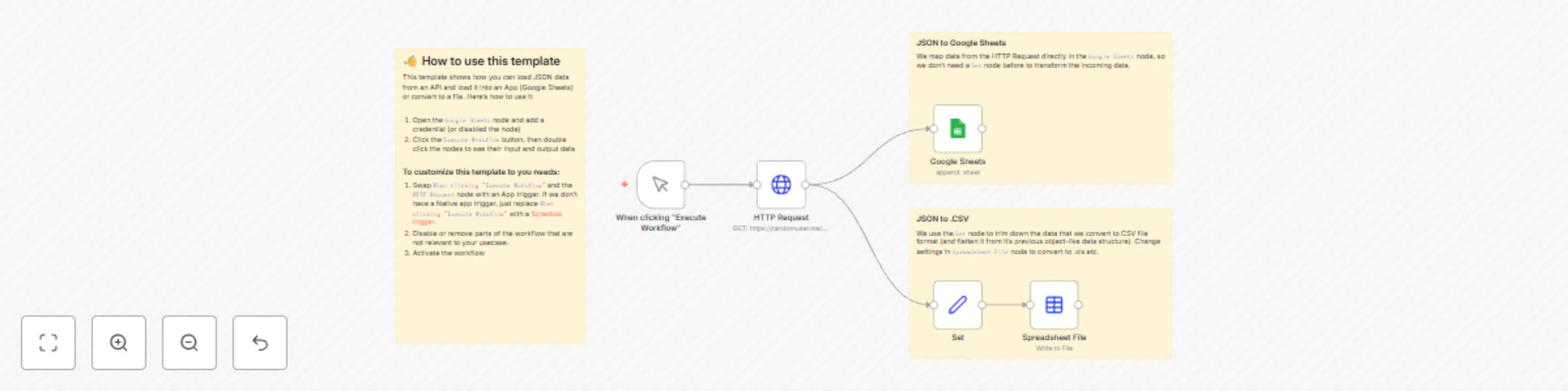 Push JSON data into an app or to spreadsheet file preview