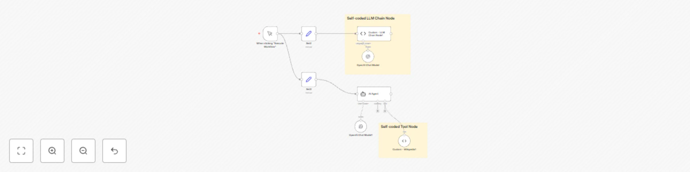 Workflow preview: Custom LangChain agent written in JavaScript