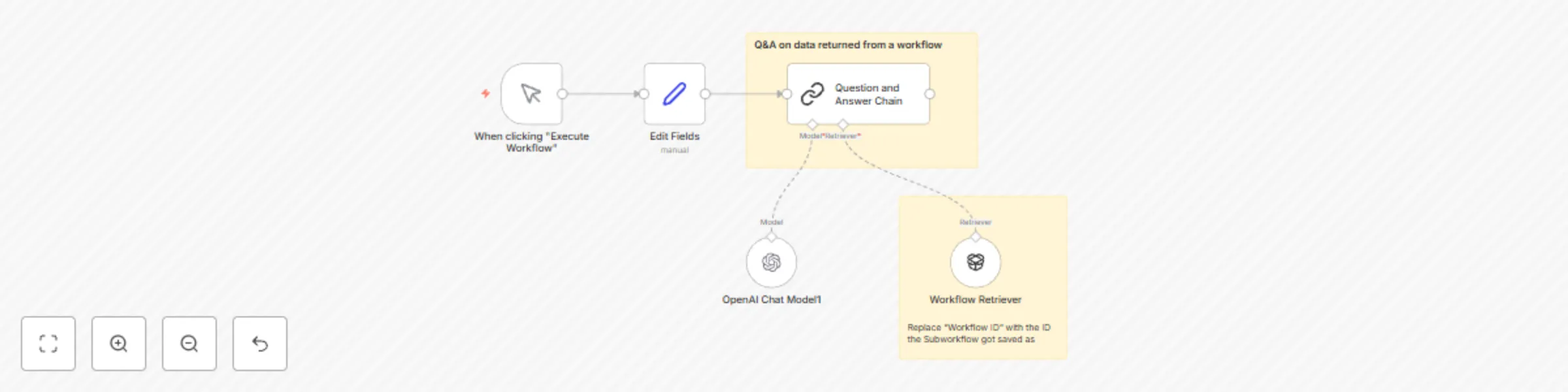 Workflow preview: AI: Ask questions about any data source (using the n8n workflow retriever)