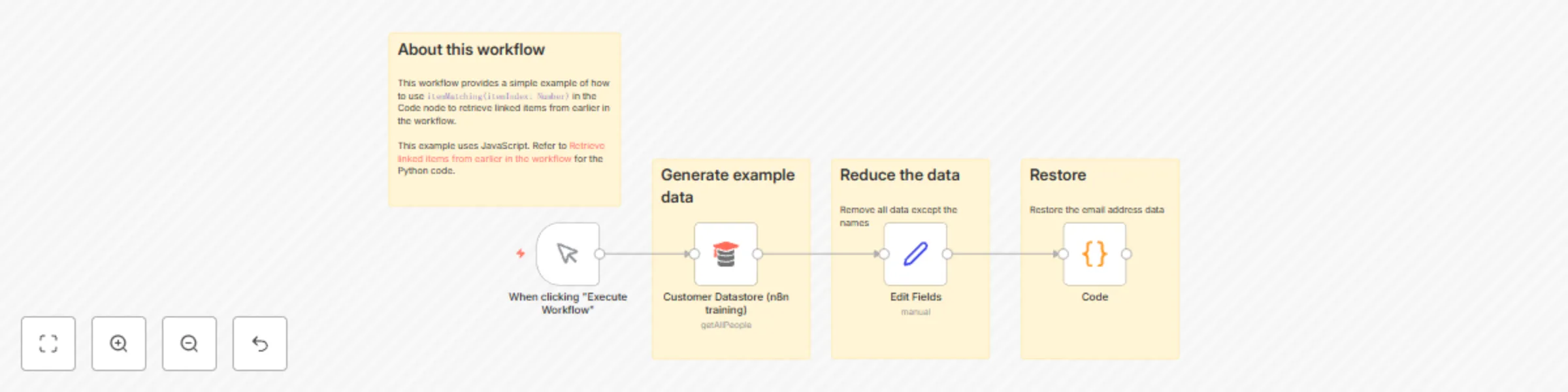 Workflow preview: itemMatching() usage example