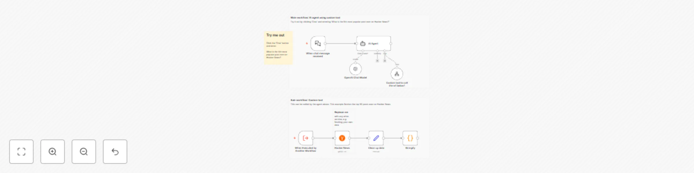 Workflow preview: AI chat with any data source (using the n8n workflow tool)