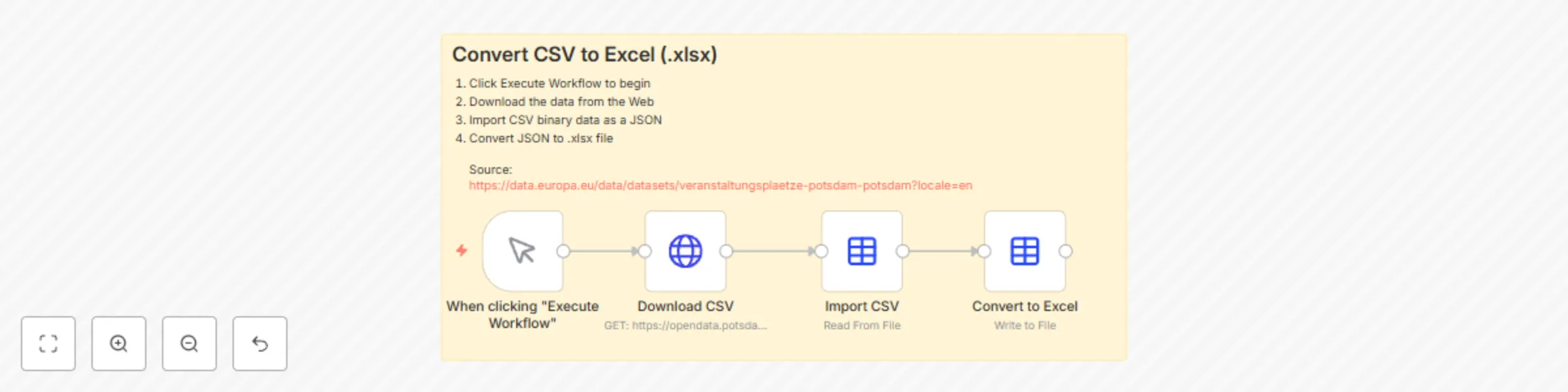 Workflow preview: Get CSV from URL and convert to Excel