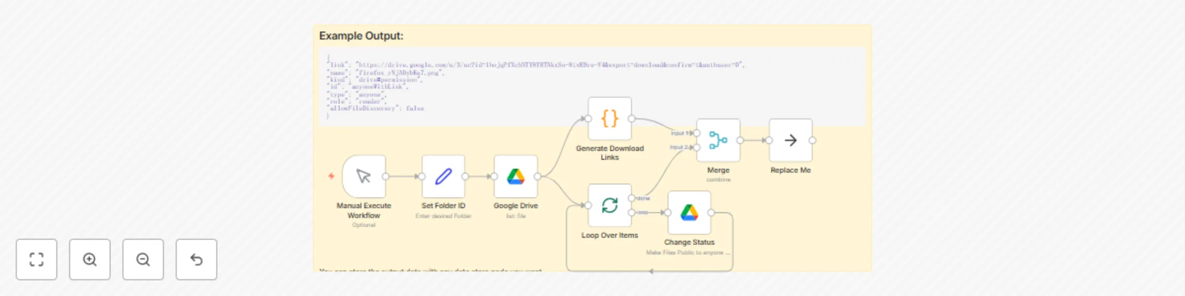 Workflow preview: Bulk automated Google Drive files sharing and direct download link generation