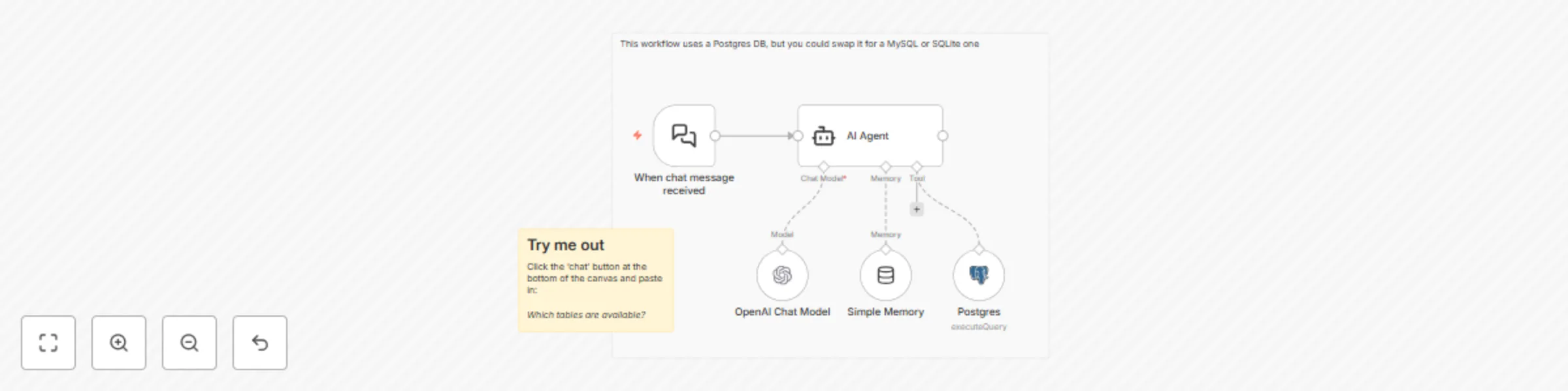 Workflow preview: Chat with a database using AI