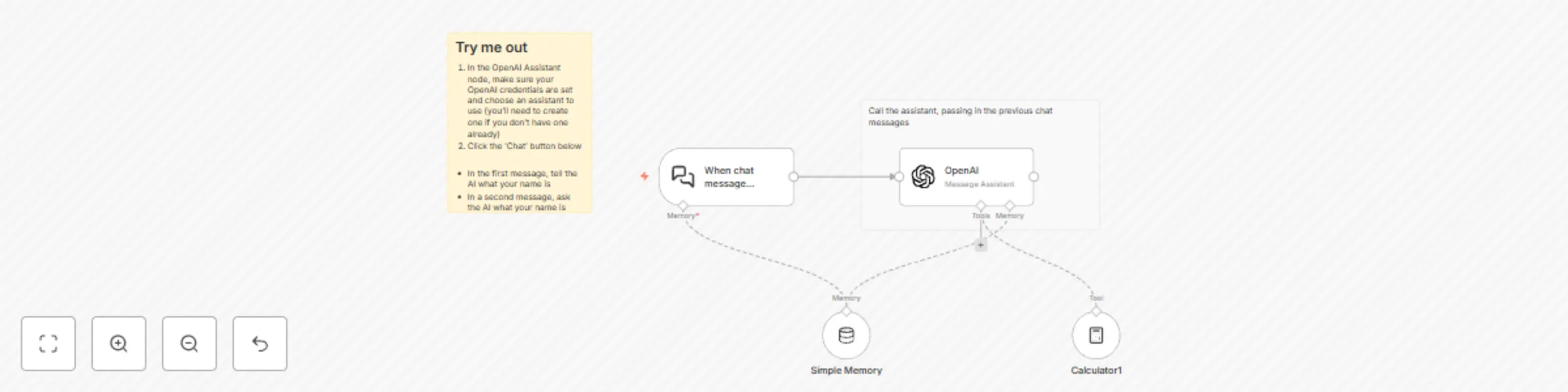 Workflow preview: Chat with OpenAI Assistant (by adding a memory)