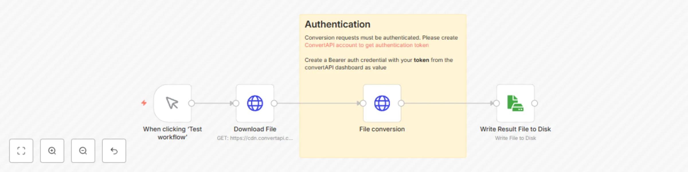 Workflow preview: Convert DOCX to PDF using ConvertAPI