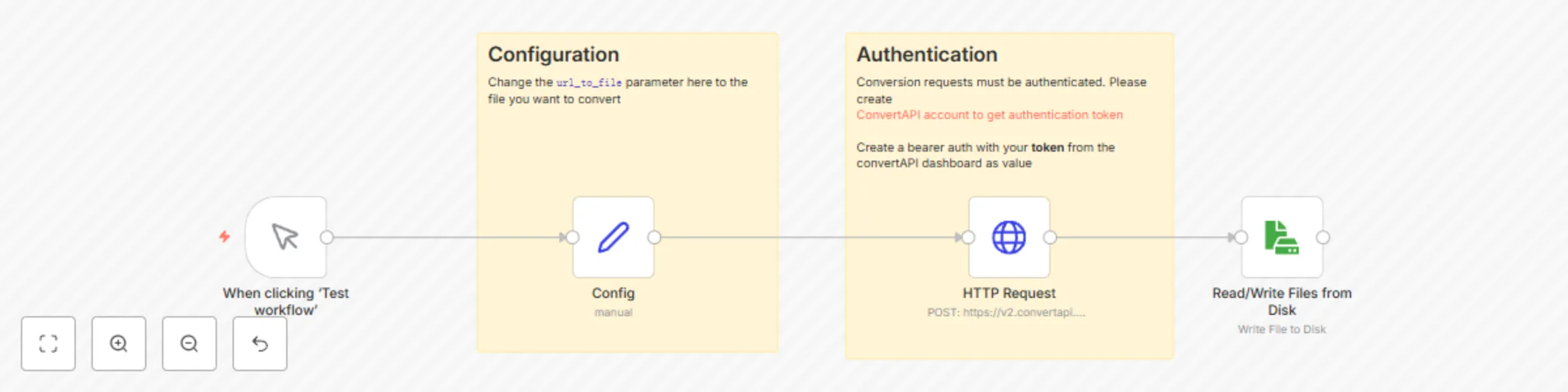 Workflow preview: Convert DOCX (from URL) to PDF using ConvertAPI