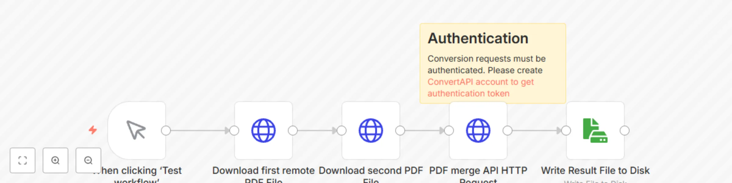 Workflow preview: Merge PDF files using ConvertAPI