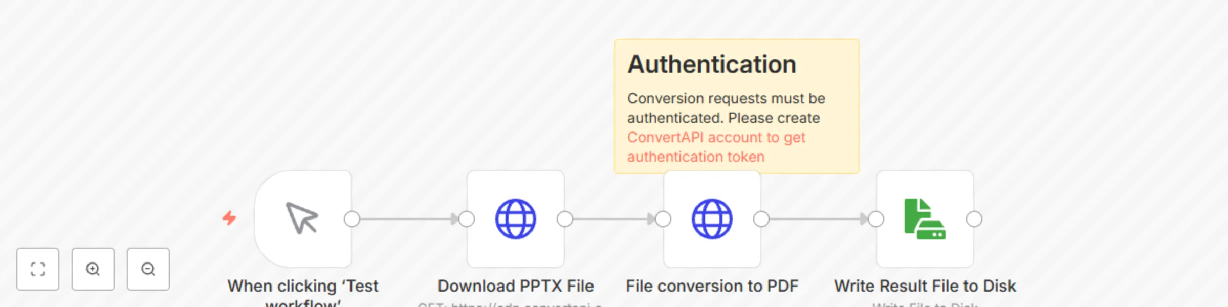 Workflow preview: Convert PPTX to PDF using ConvertAPI