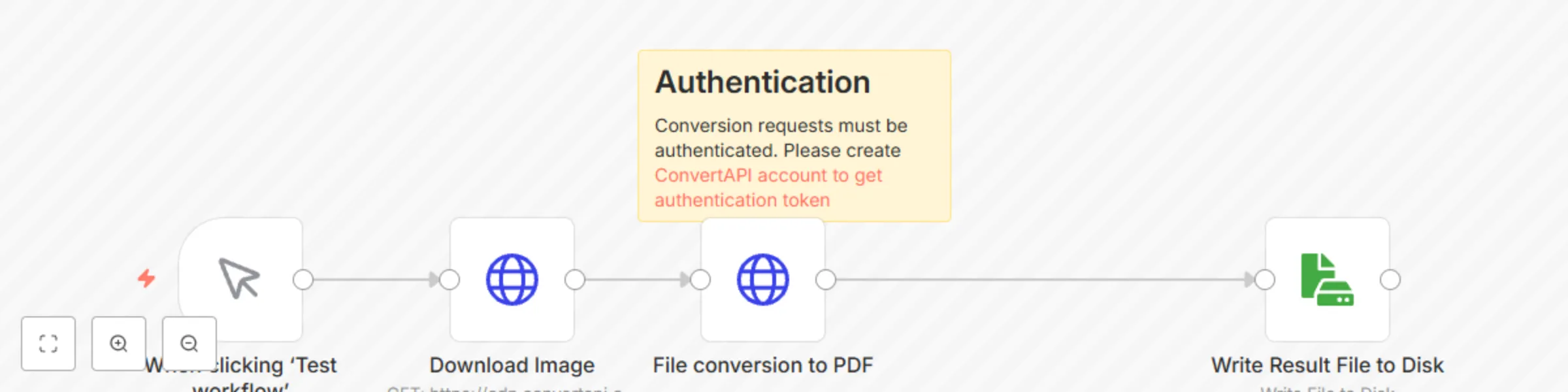 Workflow preview: Convert image to PDF using ConvertAPI