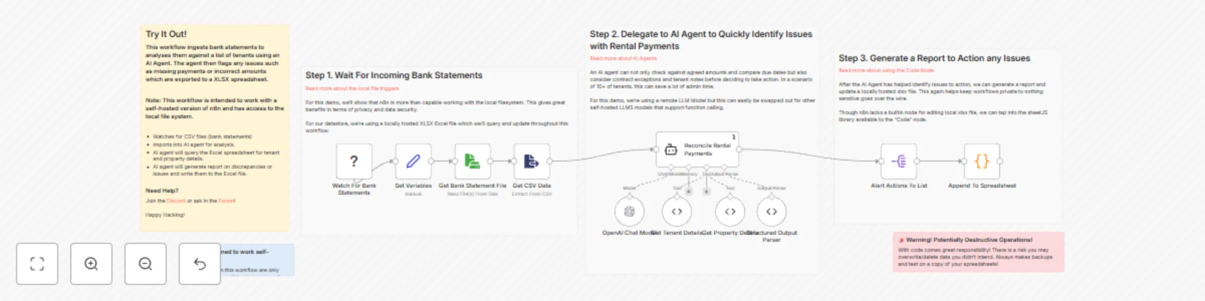 Workflow preview: Reconcile rent payments with local Excel spreadsheet and OpenAI