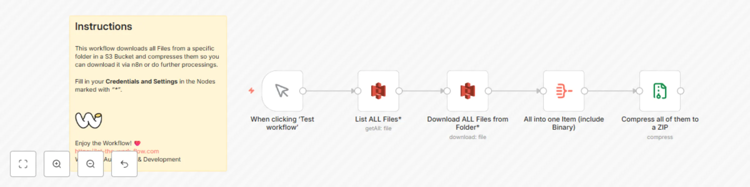 Workflow preview: Download and compress folder from S3 to ZIP file
