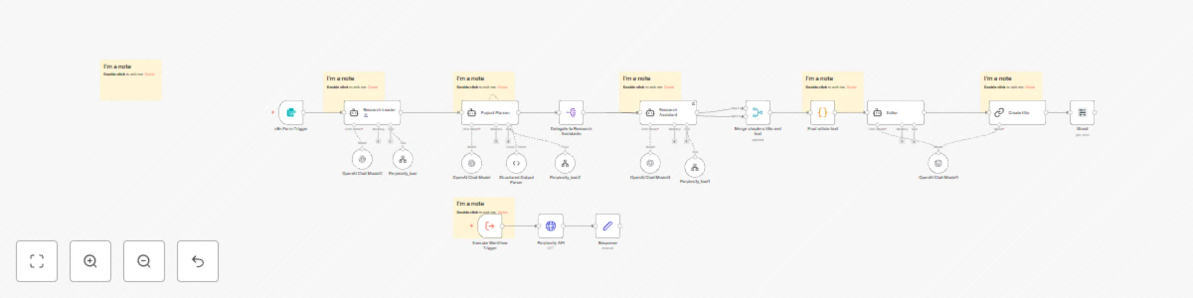 Workflow preview: Research AI agent team with auto citations using OpenRouter and Perplexity