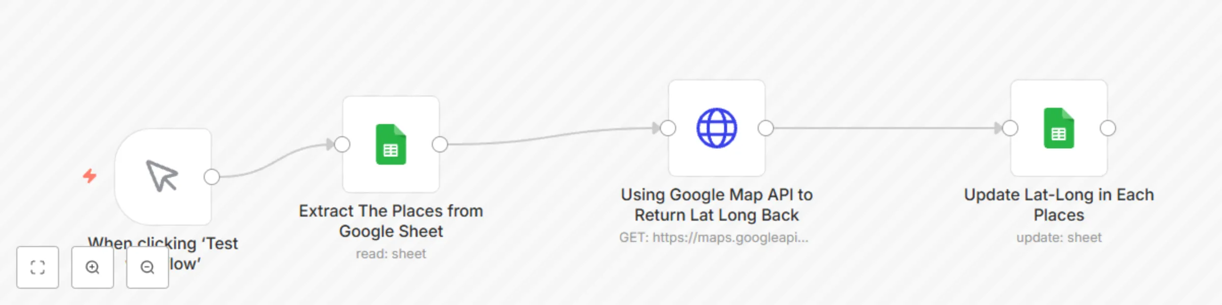 Workflow preview: Convert addresses to latLong with Google Sheets and Google Maps API