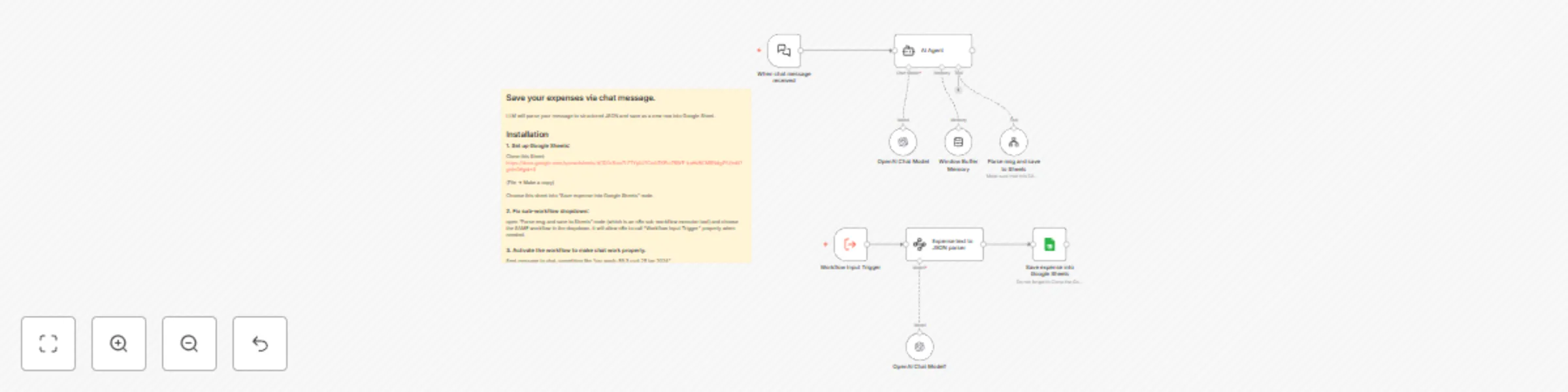 Workflow preview: Simple expense tracker with n8n chat, AI agent and Google Sheets