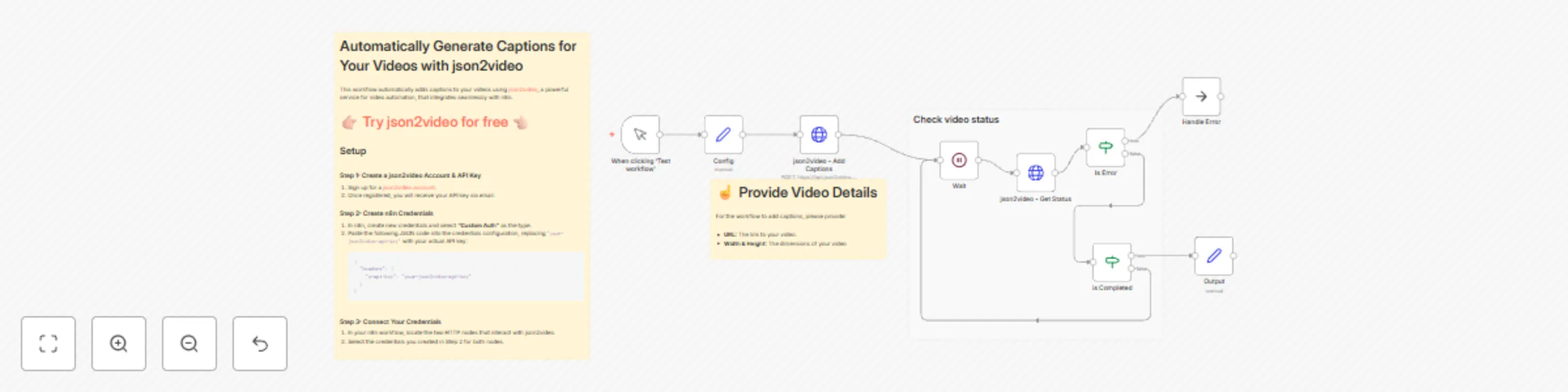 Workflow preview: Automatically generate burn-in video captions with json2video