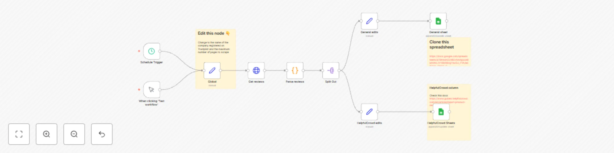 Workflow preview: Scrape Trustpilot reviews to Google Sheets + HelpfulCrowd compatible csv