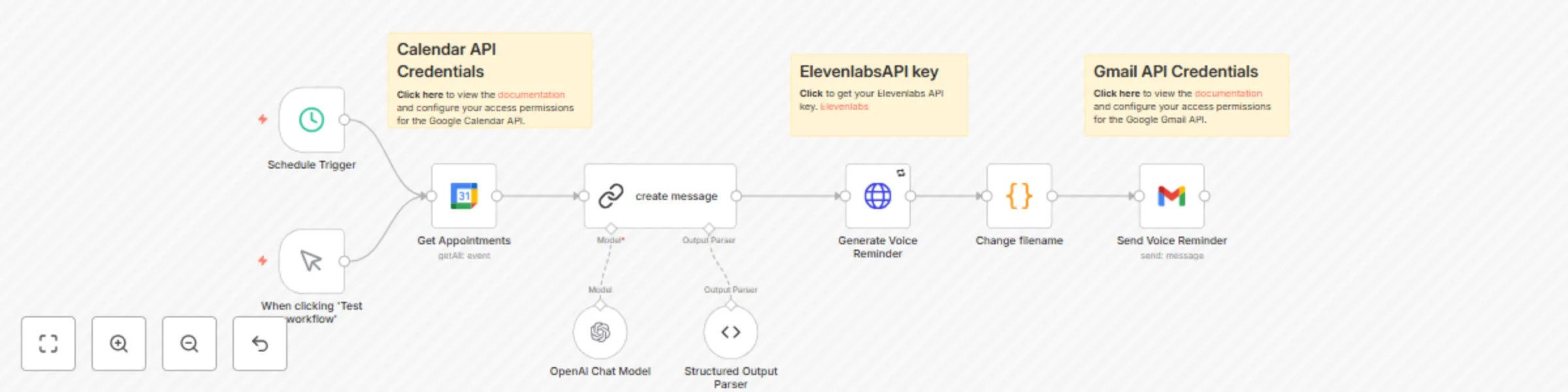 Workflow preview: Automated voice appointment reminders with Google Calendar GPT ElevenLabs Gmail