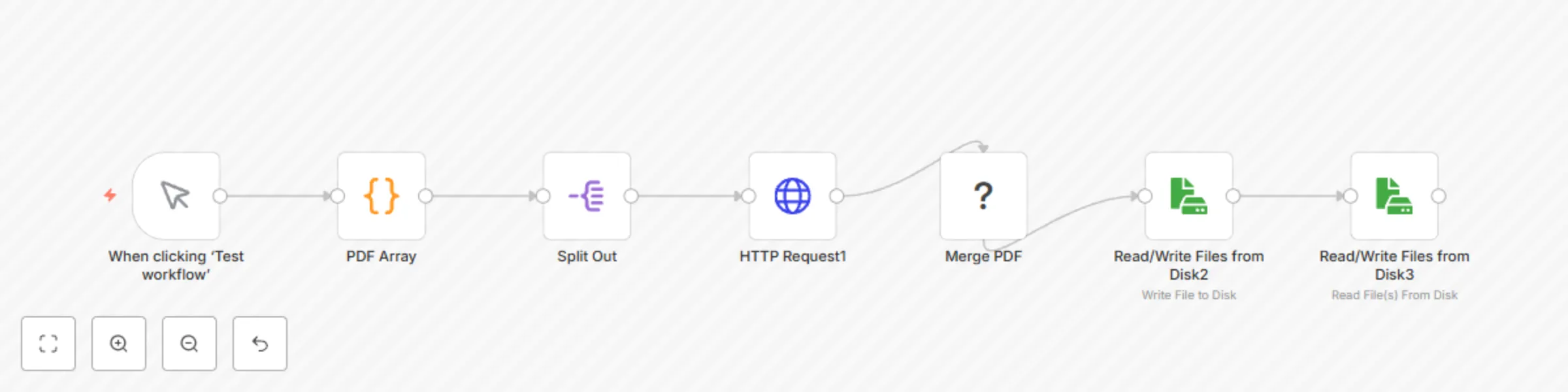 Workflow preview: Download and merge multiple PDFs from URLs with the CustomJS API