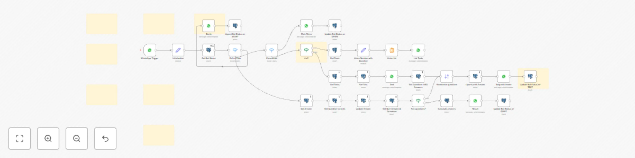 Workflow preview: Automate WhatsApp tests and rank results with PostgreSQL (Module "Quiz")