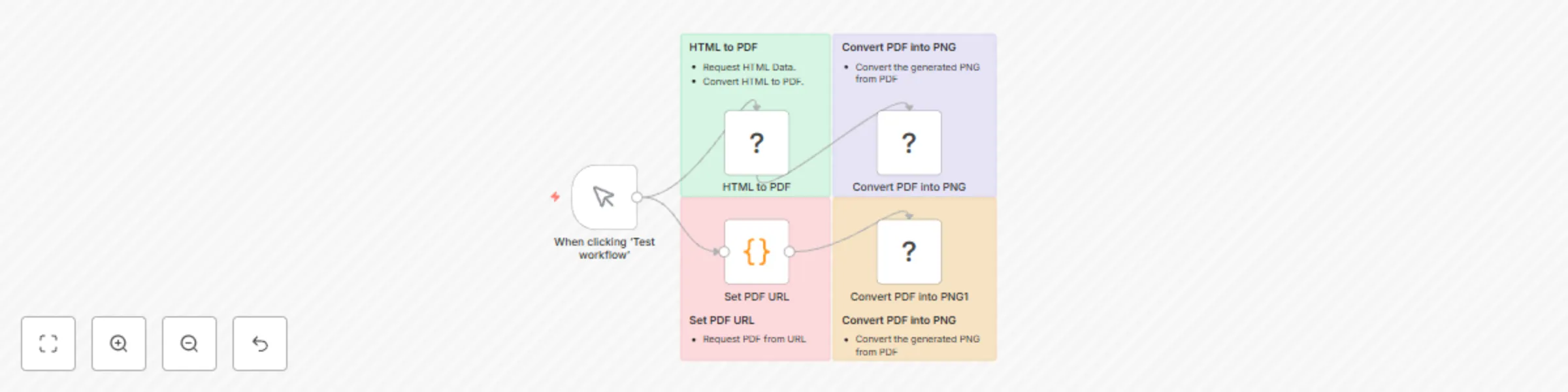 Workflow preview: Convert HTML & PDF files to PNG images with CustomJS PDF Toolkit