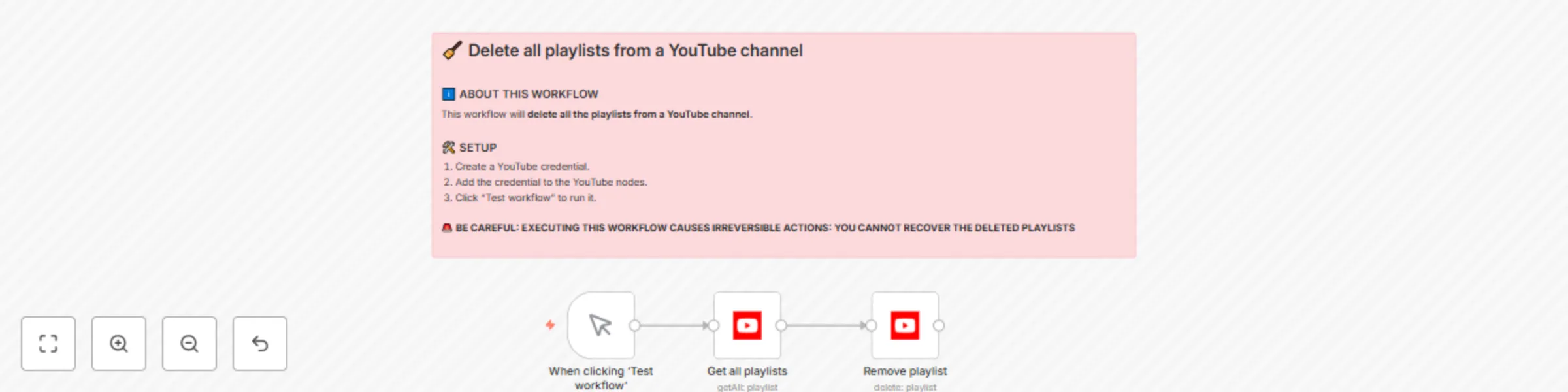 Workflow preview: Bulk delete all YouTube playlists from your channel