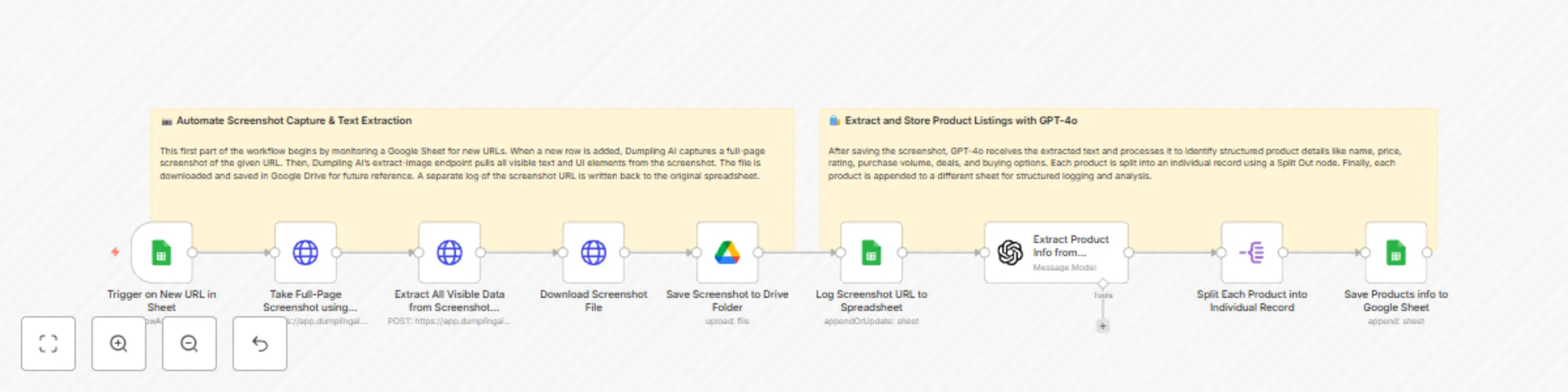 Extract product info from webpage screenshots using Dumpling AI and GPT-4o preview