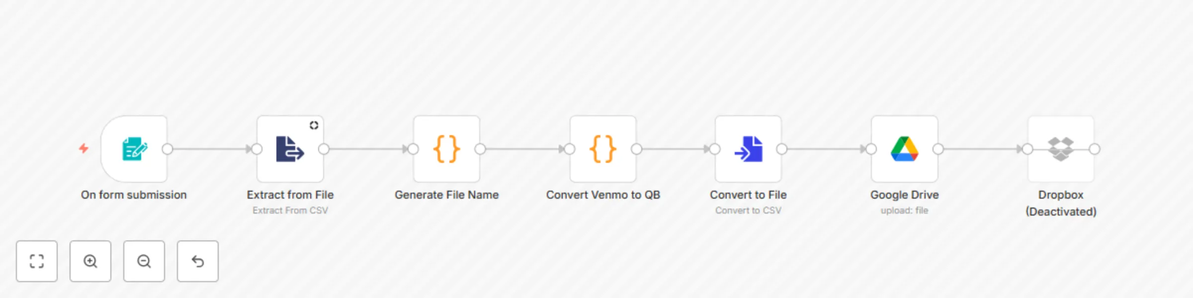 Workflow preview: Convert Venmo statement CSV file to QuickBooks CSV import