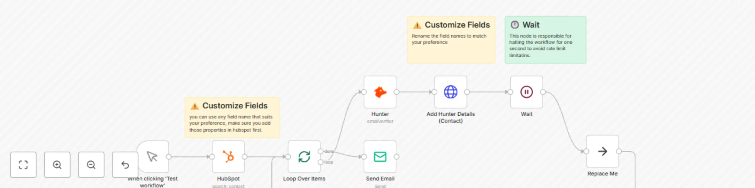 Workflow preview: HubSpot contact email validation with Hunter.io
