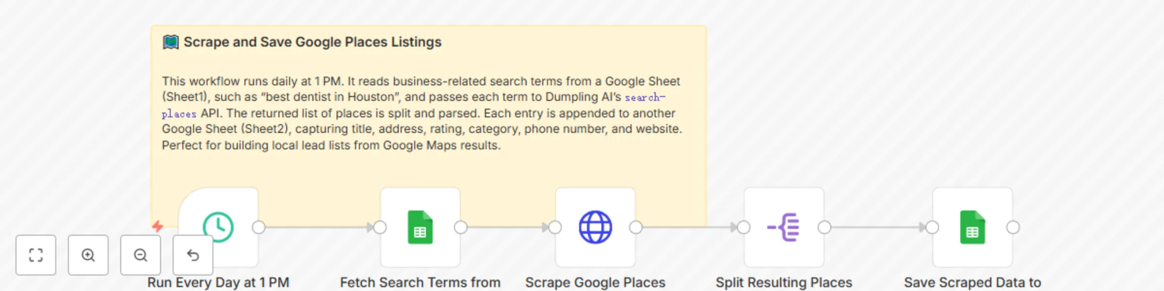 Scrape Google Places via Dumpling AI and auto-save to Google Sheets preview