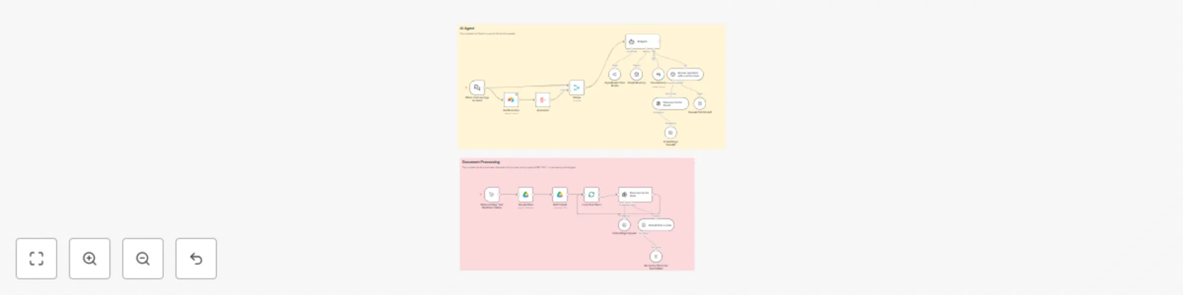 Workflow preview: Document-based chatbot with memory using OpenAI, Pinecone and Google Drive