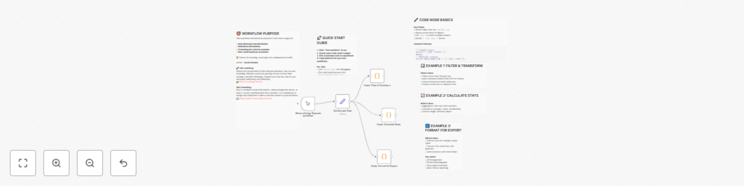 Learn JavaScript data processing with code node: filtering, analysis & export examples preview