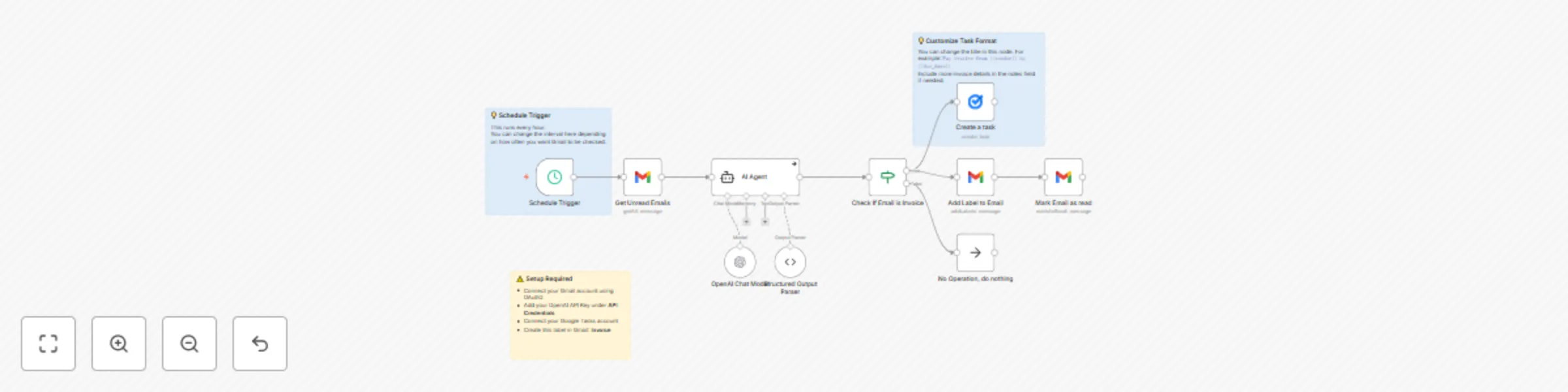 Workflow preview: Automatic invoice detection & reminder creation with Gmail & Google Tasks