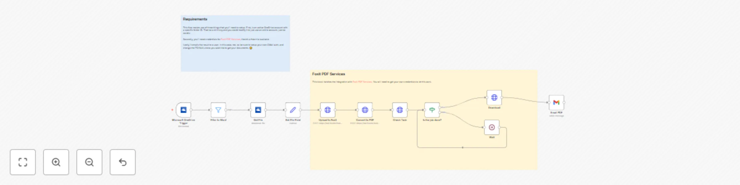 Workflow preview: Auto-convert OneDrive Word documents to PDF with Foxit and send via Gmail