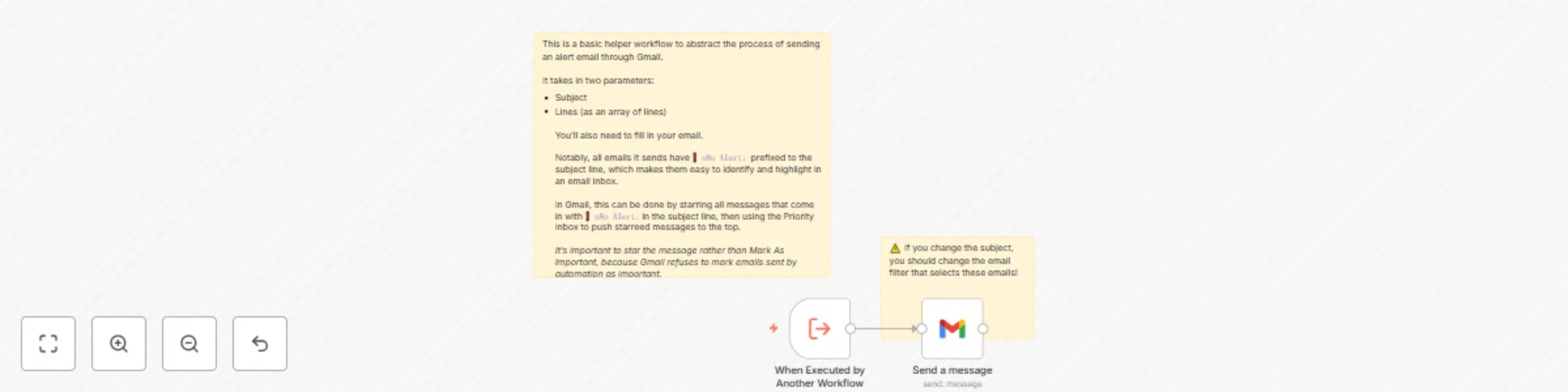 Workflow preview: Send standardized alert emails via Gmail with custom subject and content