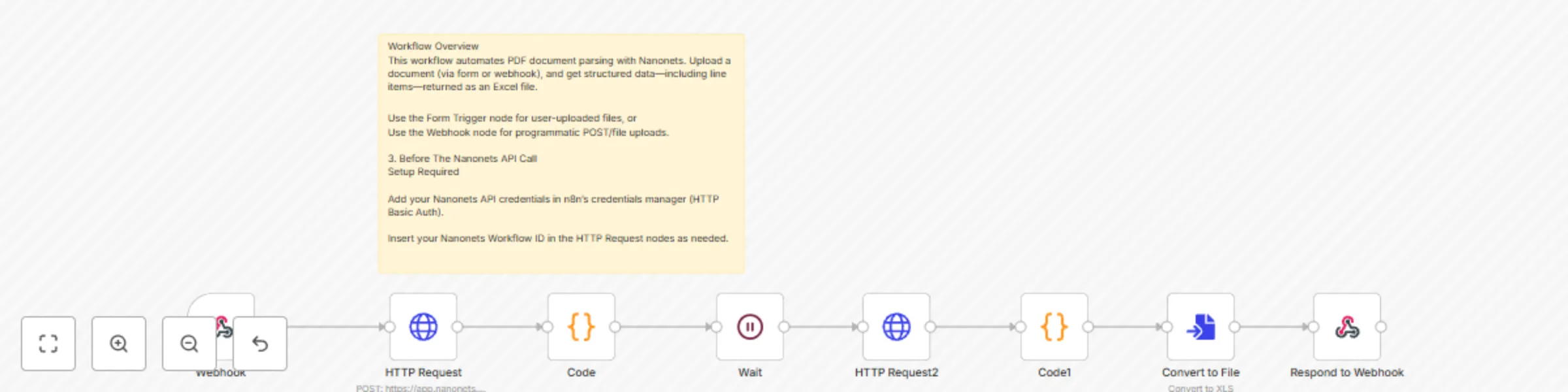 Workflow preview: Parse and extract invoice data with Nanonets OCR and export to Excel