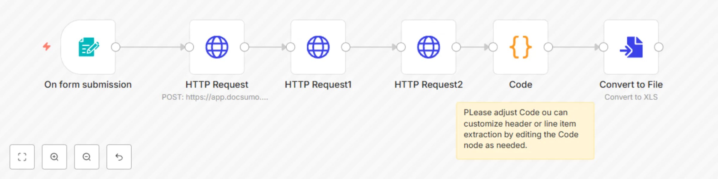 Workflow preview: Extract and structure invoice data with DocSumo and export to Excel