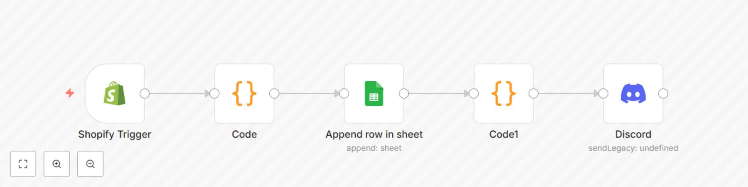 Workflow preview: Track Shopify orders in Google Sheets and send Discord notifications