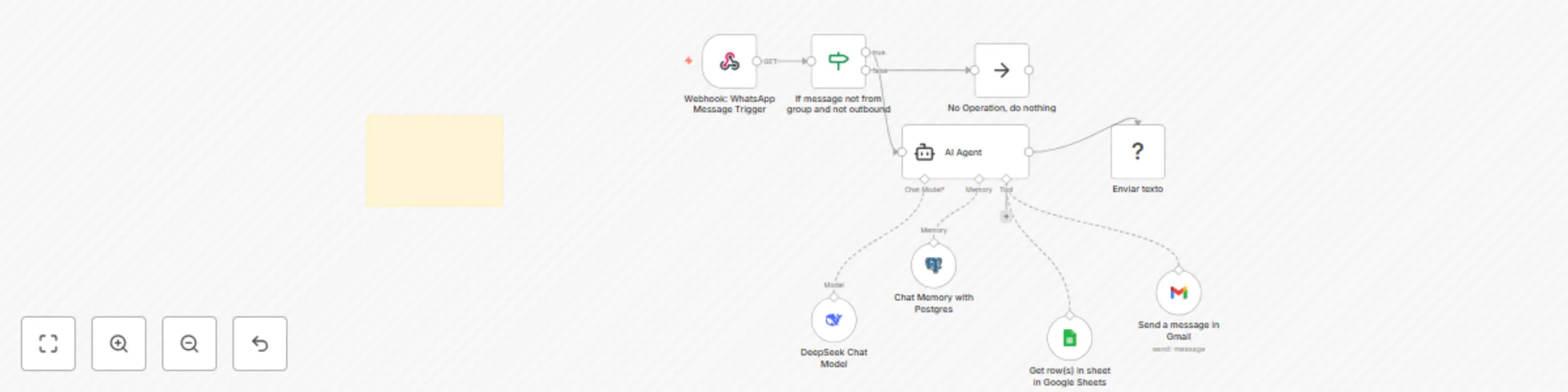 Workflow preview: Automate WhatsApp sales with DeepSeek AI, Google Sheets and Gmail notifications