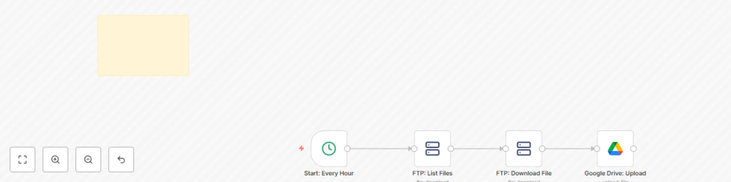 Workflow preview: Automatic FTP file backup to Google Drive with scheduled sync