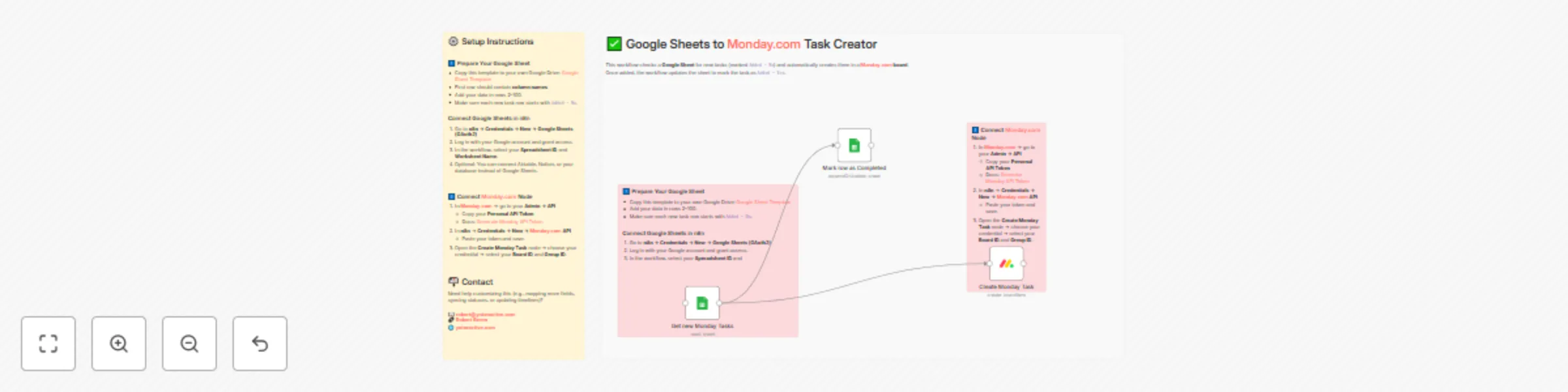 Workflow preview: Automated task creation from Google Sheets to Monday.com with status updates