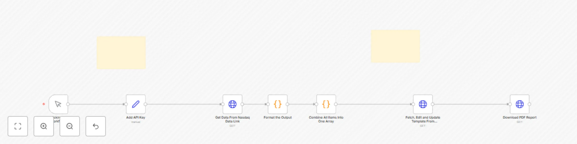 Workflow preview: Generate daily Bitcoin on-chain metrics PDF report with NASDAQ data