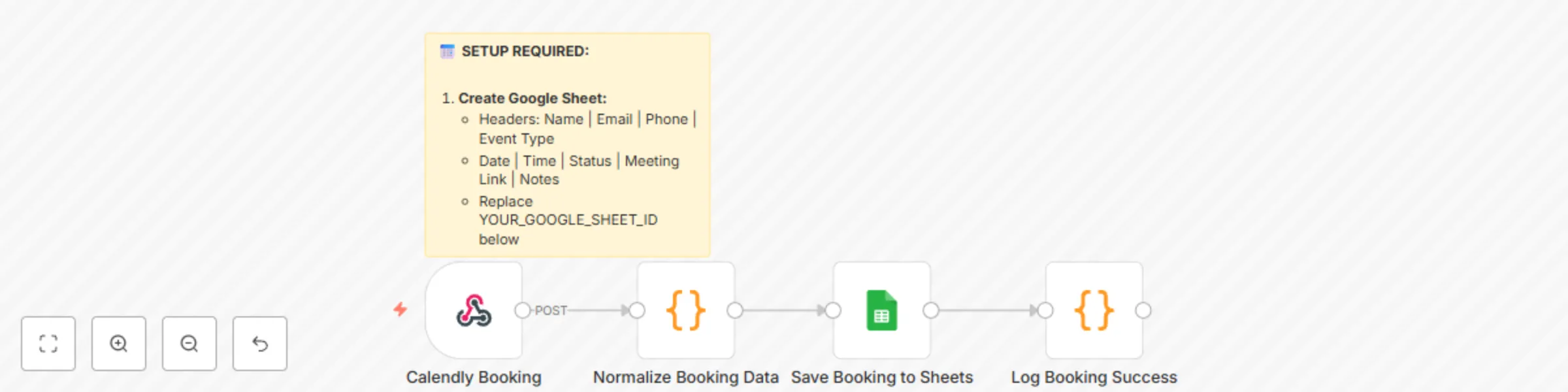 Workflow preview: Auto-add new Calendly bookings to Google Sheets