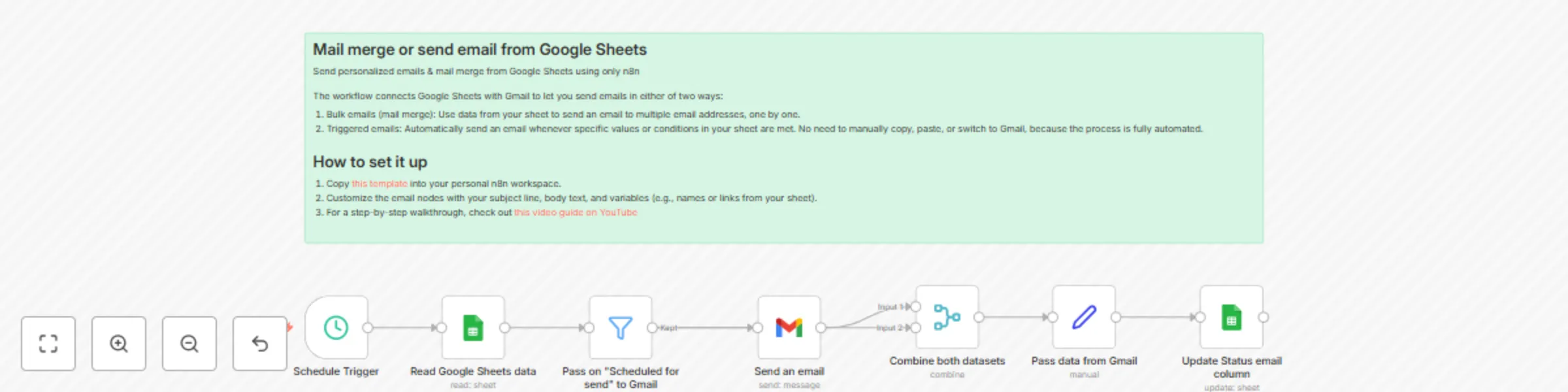 Workflow preview: Personalized email mail merge with Google Sheets and Gmail